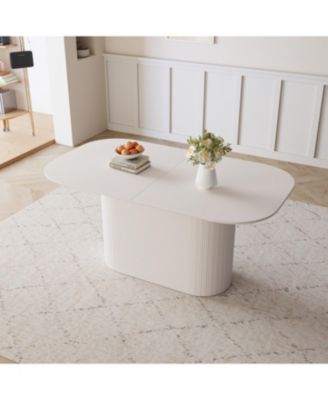 63" Cream MDF Dining Table Striped Legs