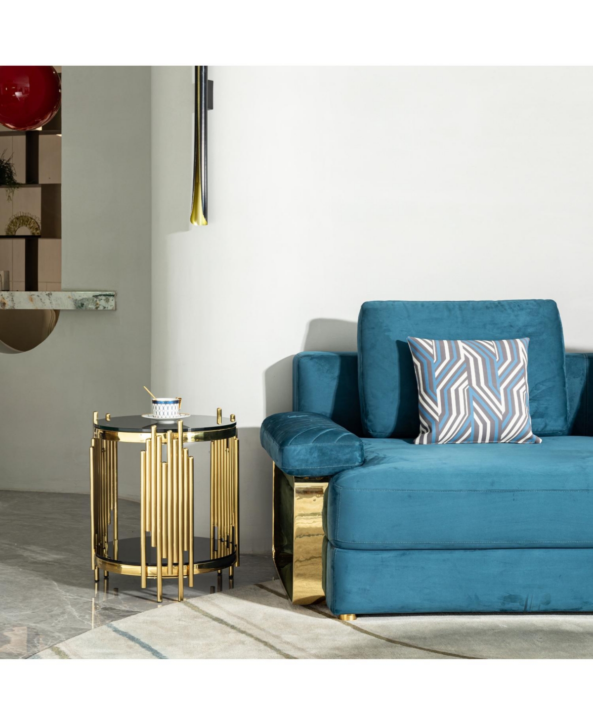 Streamdale Furniture Black Glass Top Gold Round Side Table