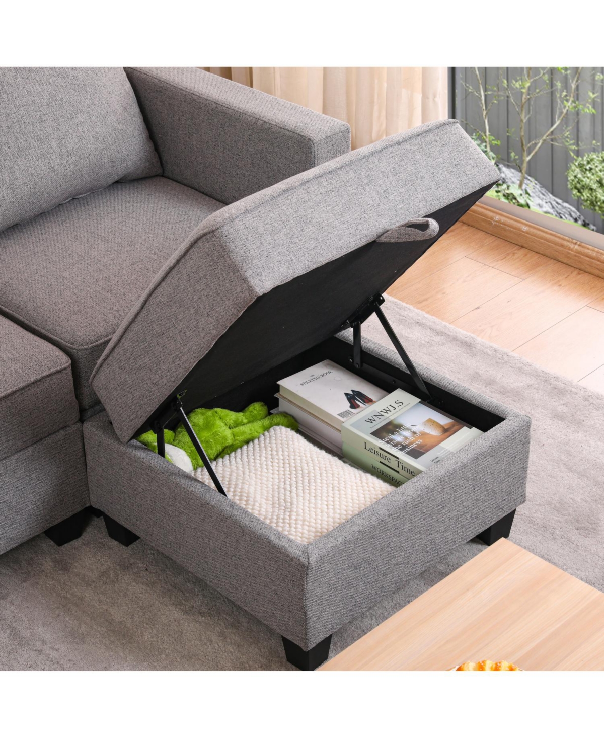 Streamdale Furniture Dark Grey Small Sectional Sofa with Ottoman