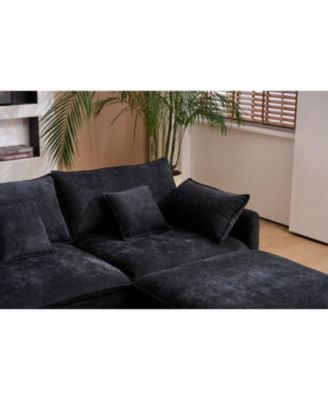 U-Shaped Chenille Sectional Sofa with Coffee Table (White)