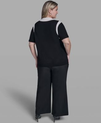 Plus Size Solid Short-Sleeve Polo Sweater