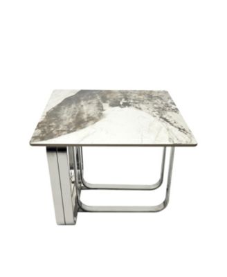 Sintered Stone End Table Silver Metal Frame