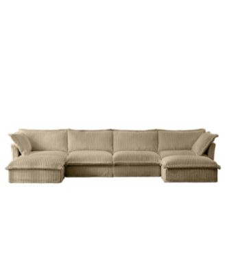 Slipcovered U Shape Sectional Sofa Camel Corduroy