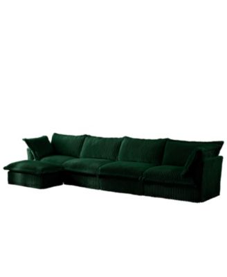 Slipcovered L-Shape Sectional Sofa Green Corduroy