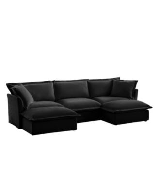 Slipcovered U Shape Sectional Sofa with Pillows