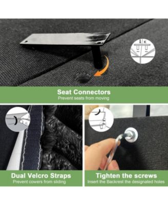 Black Corduroy 2-Seater Sofa with Ottomans