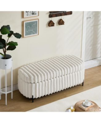 Faux Fur Flip Top Storage Bench - Beige