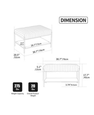 Upholstered Ottoman Coffee Table with Storage Shelf - Beige