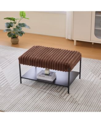 Upholstered Ottoman Coffee Table with Storage Shelf - Brown
