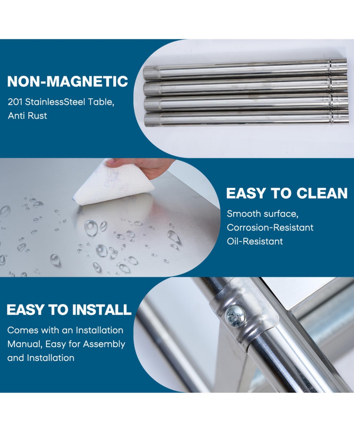 Streamdale Furniture Stainless Steel Kitchen Prep Table 48"x24"