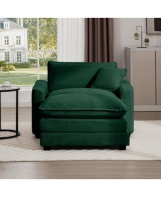 Green Corduroy Deep Seat Chair with Footstool & Pillow