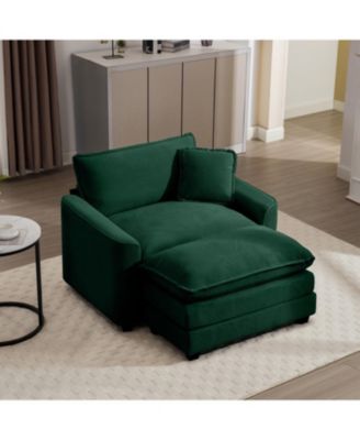 Green Corduroy Deep Seat Chair with Footstool & Pillow