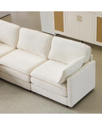 Streamdale Plush Cloud 3 Seater Sofa & Ottoman - Beige Chenille Cushions & Throw Pillows