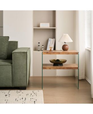 MDF SideTable, Small Tea Table, Walnut Night Stand Tempered Glass Sofa Table