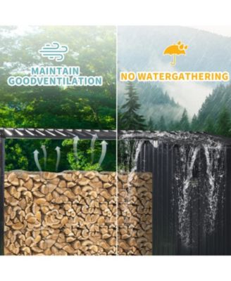 Outdoor Steel Firewood Rack & Storage Shed - Black