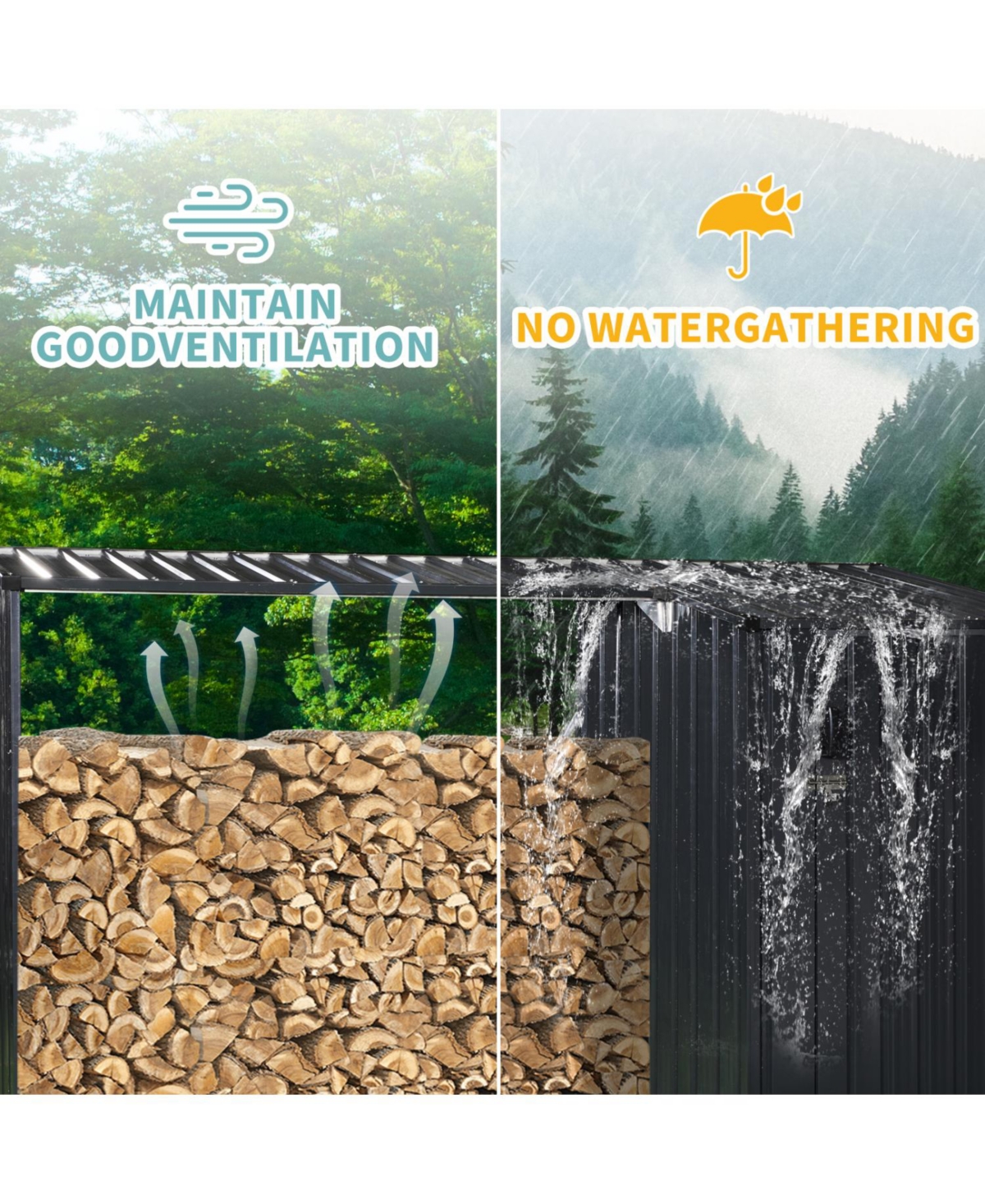 Streamdale Furniture Outdoor Steel Firewood Rack & Storage Shed - Black