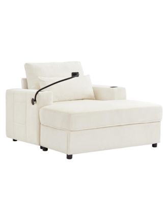Modern Armchair Chaise Lounge Sofa with Ottoman, USB Ports & Cup Holders