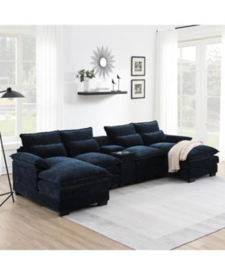 Modern U-Shaped Sectional Sofa with Console, USB, Chenille Cloud Couch