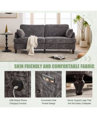 Modern Chenille 2-Seater Sofa w/ LED, USB & Storage