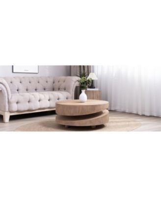 Modern Round Wood Coffee Table - Natural Finish