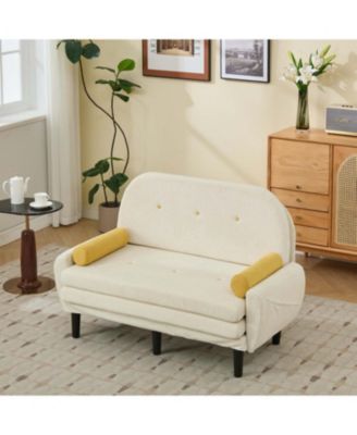 Ivory Corduroy Loveseat Sofa Bed with Storage & USB