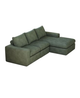 99" Corduroy Sectional Sofa with Chaise & 3 Pillows