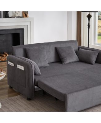 66" Sleeper Sofa Bed - Pullout, Pillows, Pockets - Grey