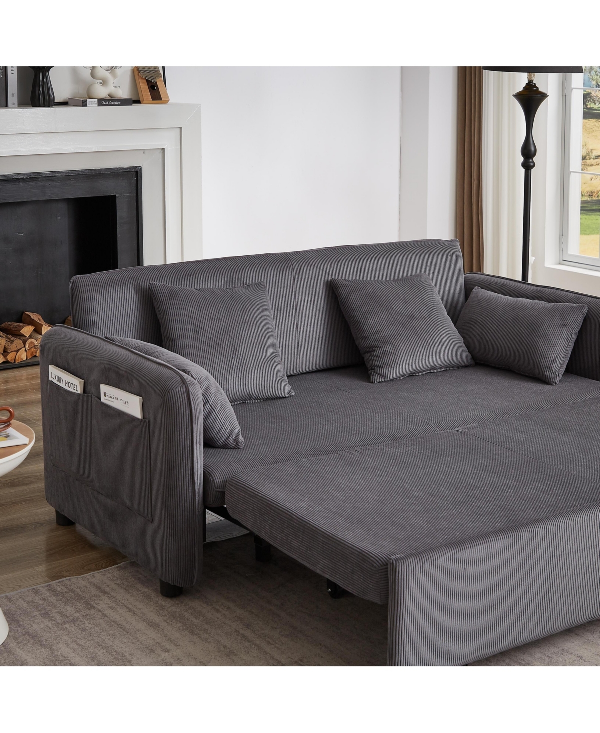 Streamdale Furniture 66" Sleeper Sofa Bed - Pullout, Pillows, Pockets - Grey