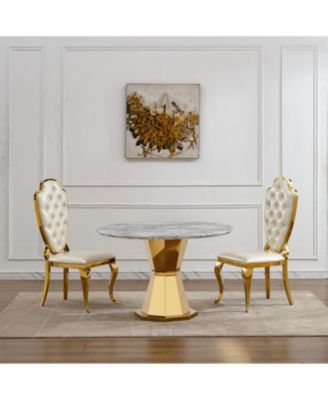 Round Faux Marble Dining Table