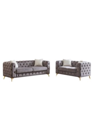 Velvet Sofa Set- 3+2 Seater, Wood Frame, Metal Legs, Cushions