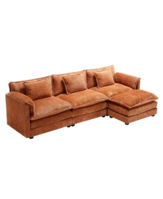 Oversized Sectional Cloud Couch, Modern Chenille L Shape, Ottoman & Memory Foam