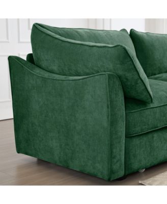 3-Seat Chenille Green Sofa with Ottomans & Storage