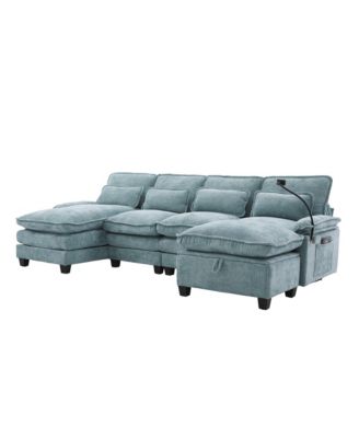 106" U-Shape Sectional Sofa Cloud Couch, Chenille, Ottoman & Pillows