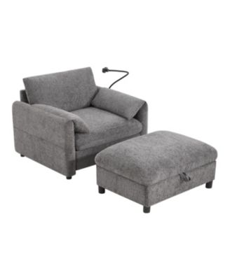 Sofa w/ Storage Ottoman, USB, Phone Holder, Pockets, Wide Chaise, Chenille
