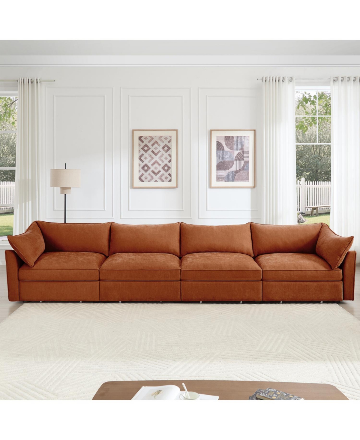 Streamdale Furniture Orange Chenille Sofa Couch with Storage Drawers