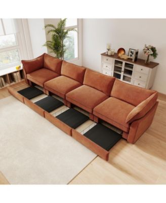 Orange Chenille Sofa Couch with Storage Drawers