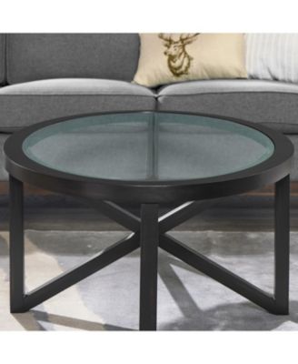 Modern Glass Coffee Table - Wood Base, Round Top