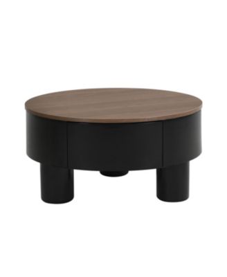 Round Nesting Coffee Table Set w/ Drawer, Black, Large- 27.56", Small- 19.69