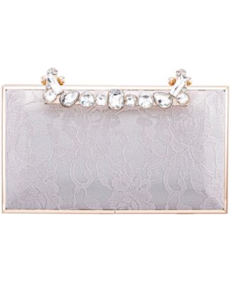 Crystal Handle Lift Lock Lace Clutch