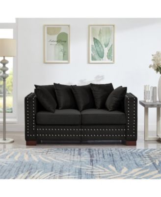  Modern Velvet Loveseat Sofa - Black