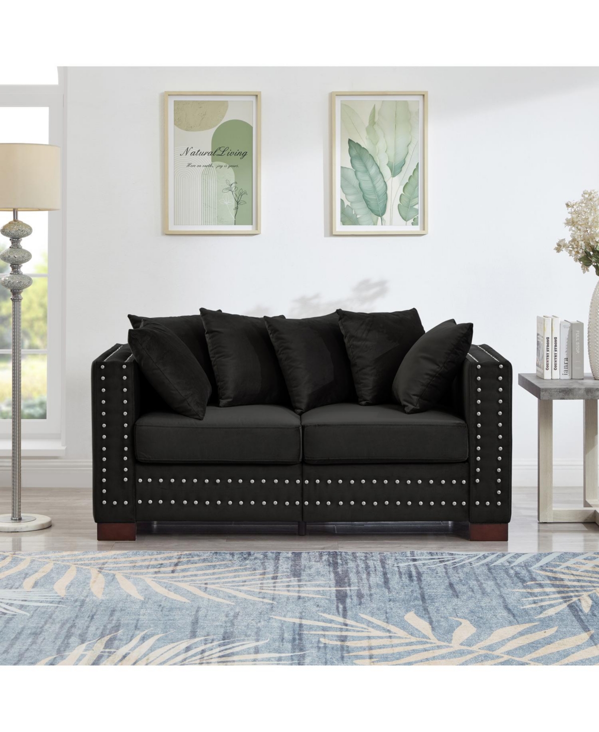Streamdale Furniture Modern Velvet Loveseat Sofa - Black