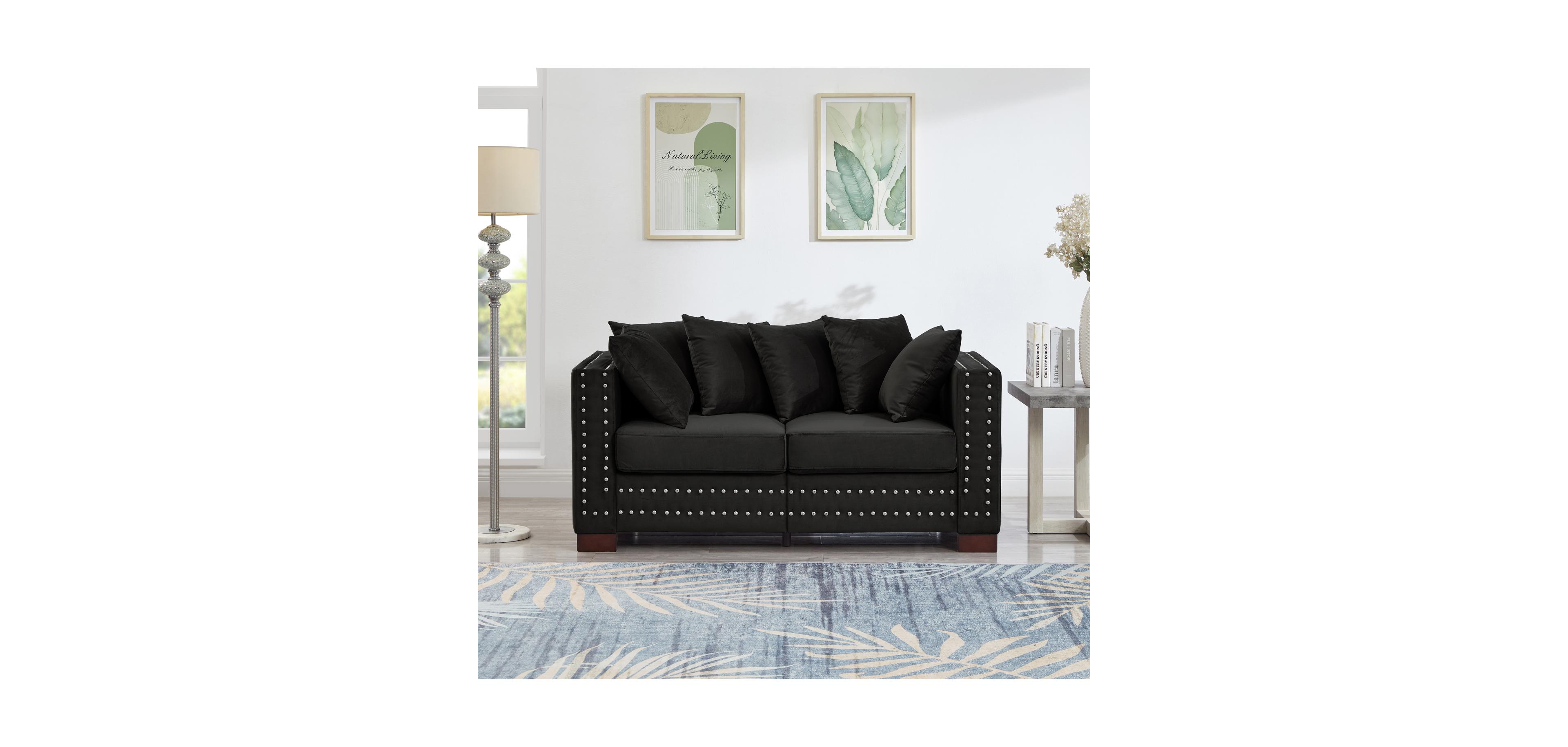 Streamdale Furniture Modern Velvet Loveseat Sofa - Black