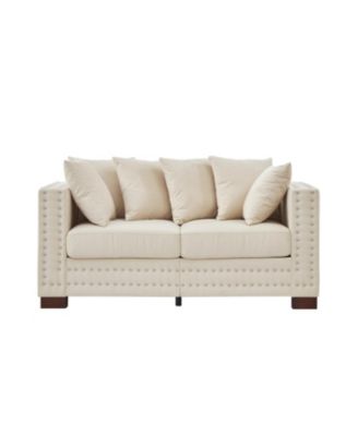 Modern Velvet Loveseat with Silver Nails - Apricot