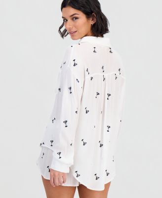 Women's Martini Embroidery Button-Down Swim Shirt