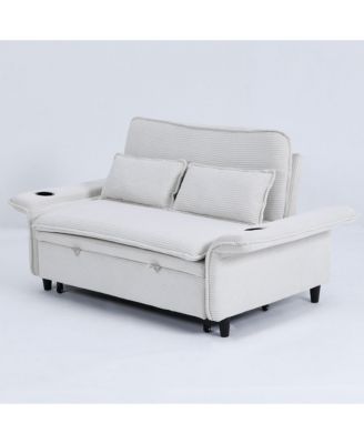  Beige Striped Sofa Bed - Adjustable Arms & Back - 65.74-inch