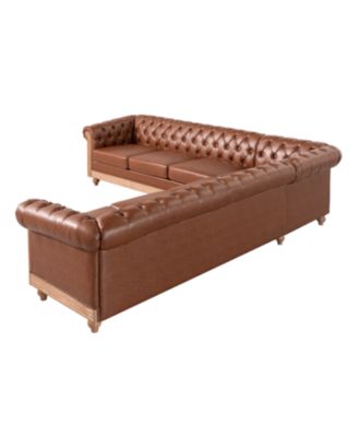 Comfy Large Sectional Sofa with Wooden Legs, Retro Style for Living Room