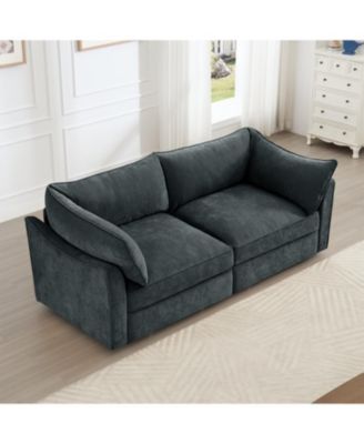 2-Seater Sofa w/ Pull-Out Storage, Crescent Arms, Chenille Gray