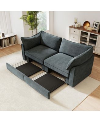 2-Seater Sofa w/ Pull-Out Storage, Crescent Arms, Chenille Gray