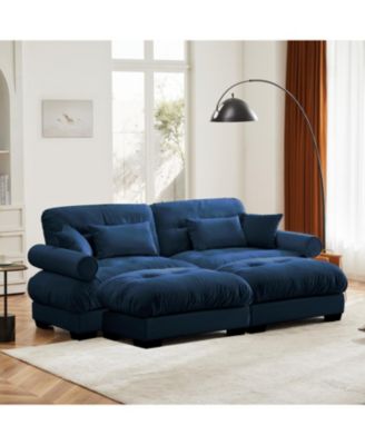 Velvet 2-Seater Sofa with Ottoman, Bolsters, Pillows - Reading Room
