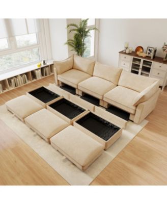 + 3-Seater with Footstools + Chenille + Under-Seat Drawers + Sofa